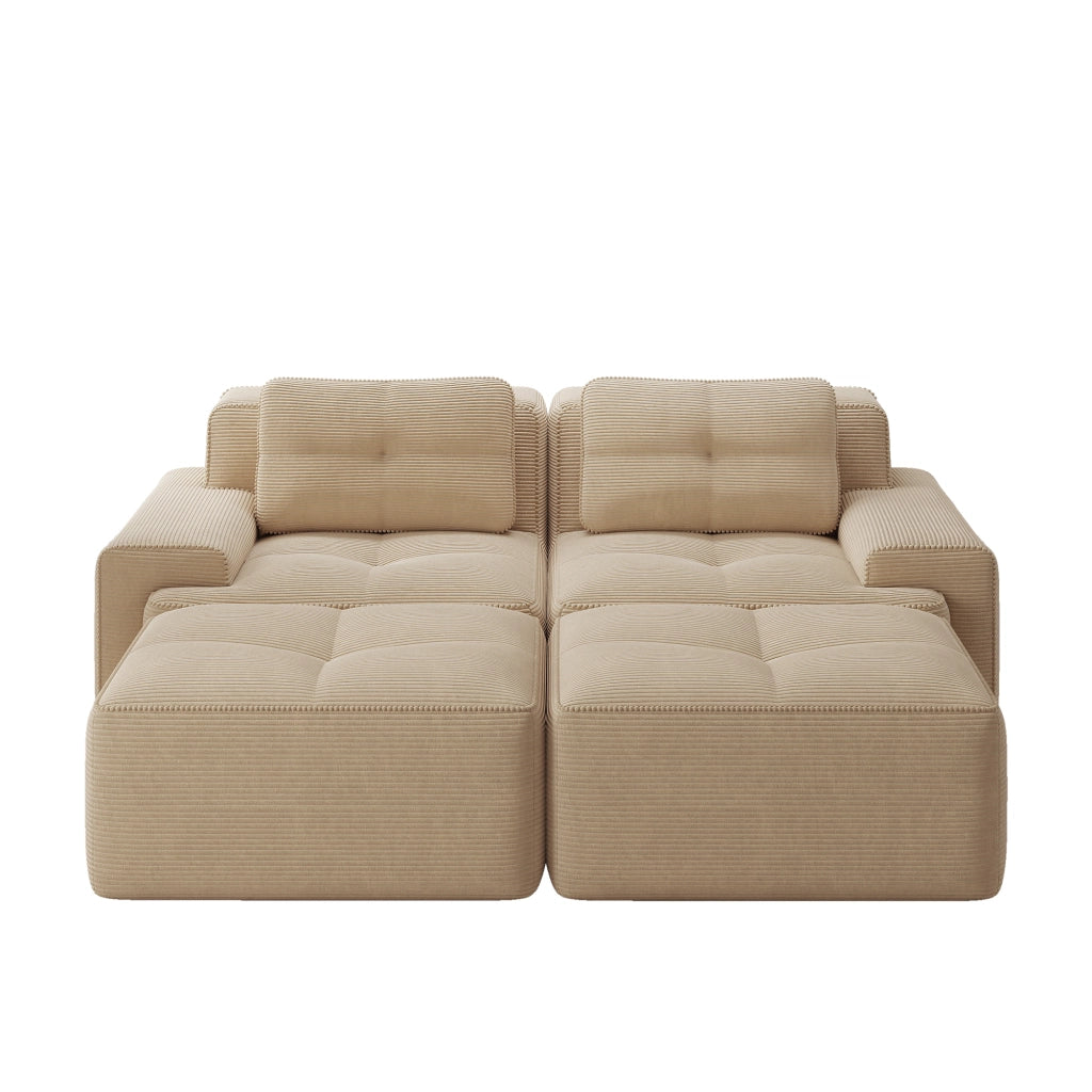 Divano modulare senza montaggio con seduta profonda in velluto a coste beige