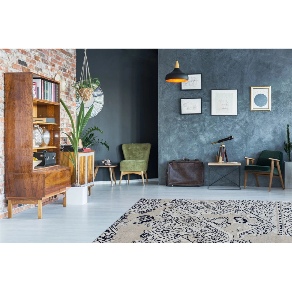 Tappeto River 110 in stile vintage grigio e nero
