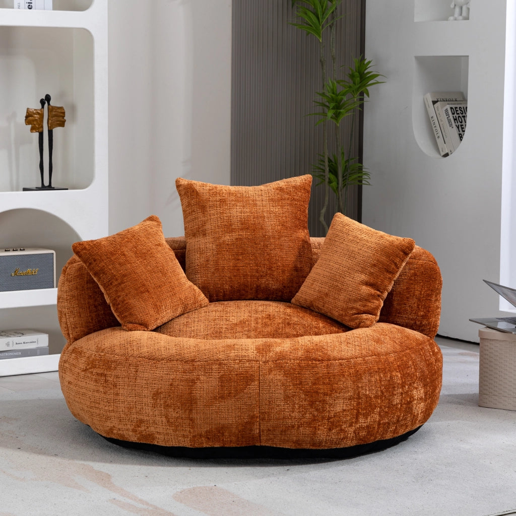 Poltrona sacco per adulti in ciniglia arancione con schienale ergonomico; 108x108x52 cm