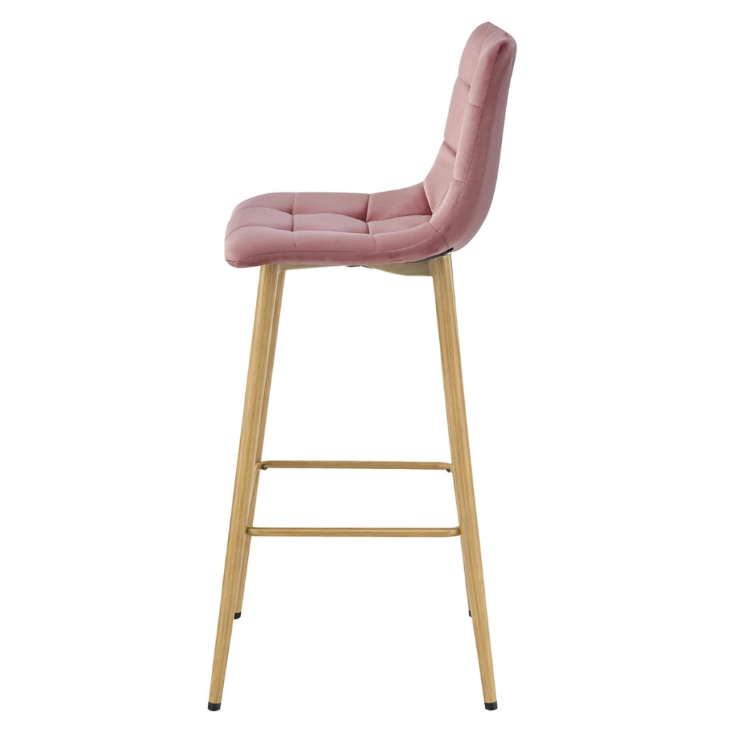Sgabello Arceto in Velluto Rosa Antico e Gambe Rovere