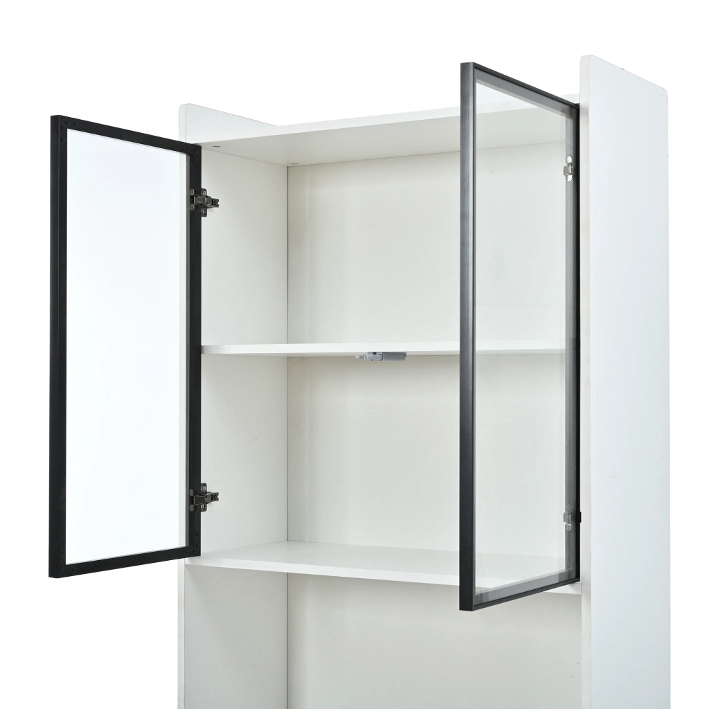 Vetrina con LED Bluetooth a 2 elementi; 8 ante di cui 4 in vetro temprato; bianca; 160 × 35 × 200 cm