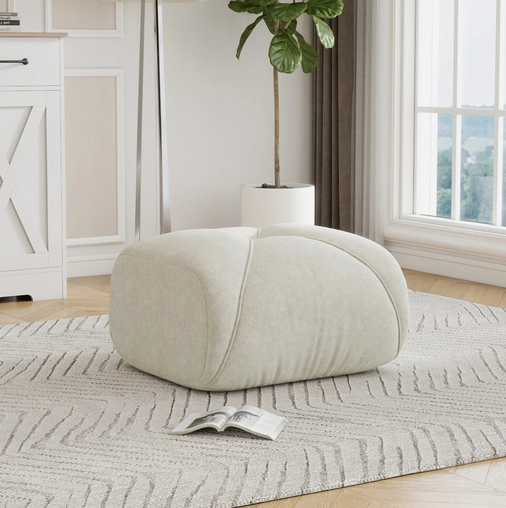Pouf Elowin in Chenille Beige Chiaro con Schiuma ad Alta Densità