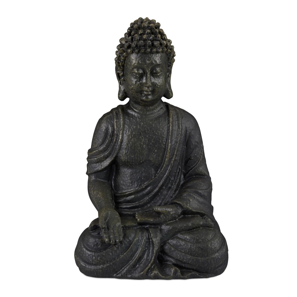 Statua di Buddha seduto decorativa per meditazione 18 x 10 x 8 cm in pietra artificiale grigia 13_0006434
