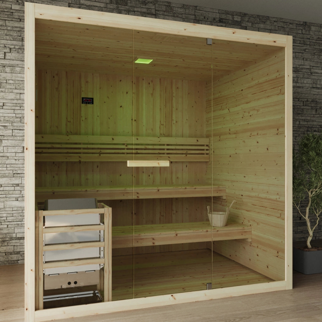 Sauna finlandese da interno 3-4 persone 180x130cm h200 in legno di abete | Nirva