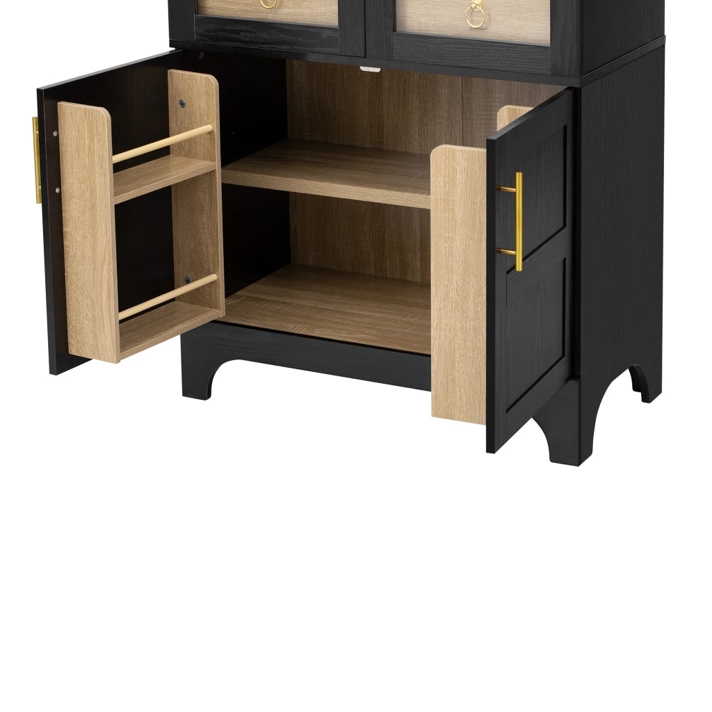 Credenza da cucina con ripiani regolabili; cassetti e ante in vetro rigato MDF nera 76 × 40 × 180 cm