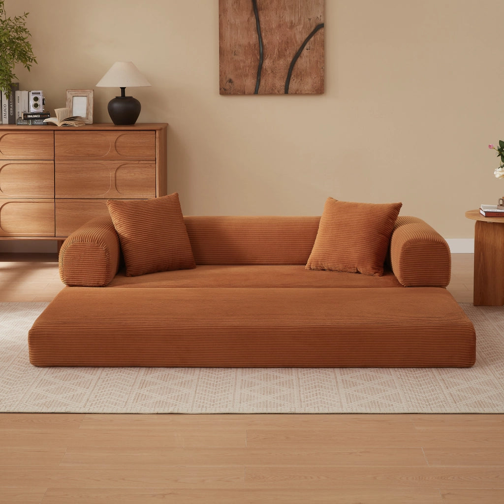 Divano letto modulare convertibile con schiuma fredda e velluto traspirante in terracotta