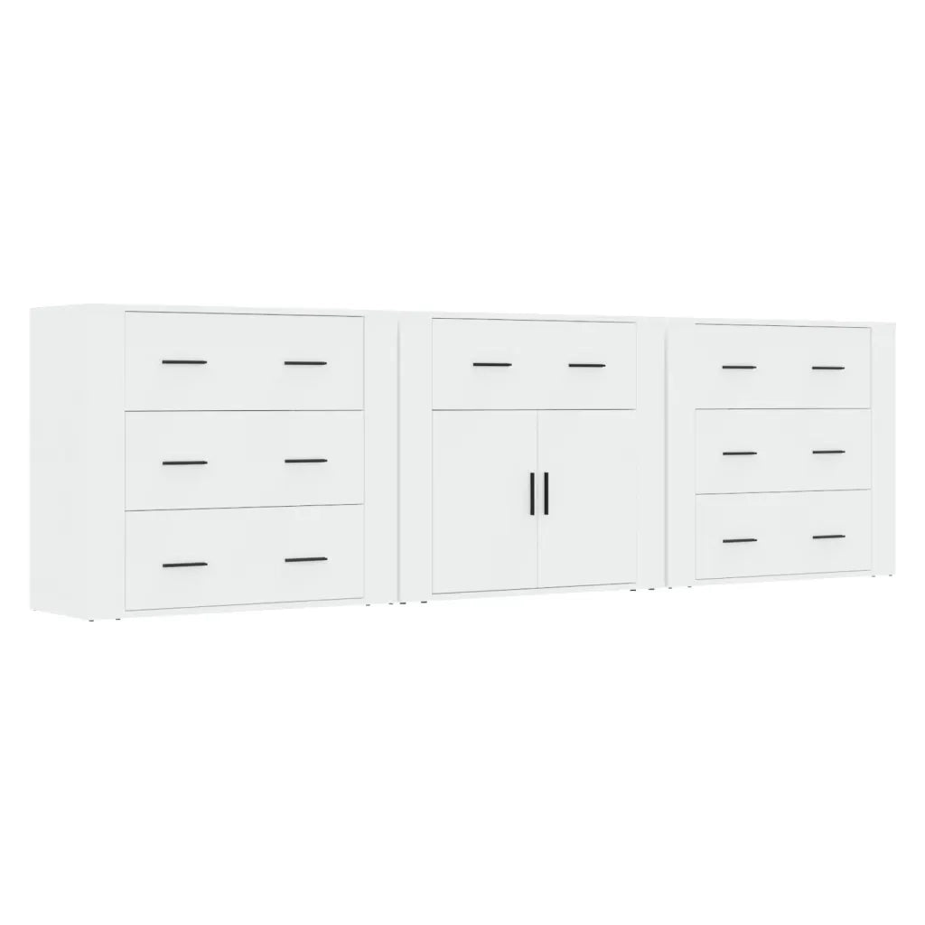 Credenze 3 pz | Madia | Buffet da pranzo | Armadio da pranzo Bianco in Legno Multistrato