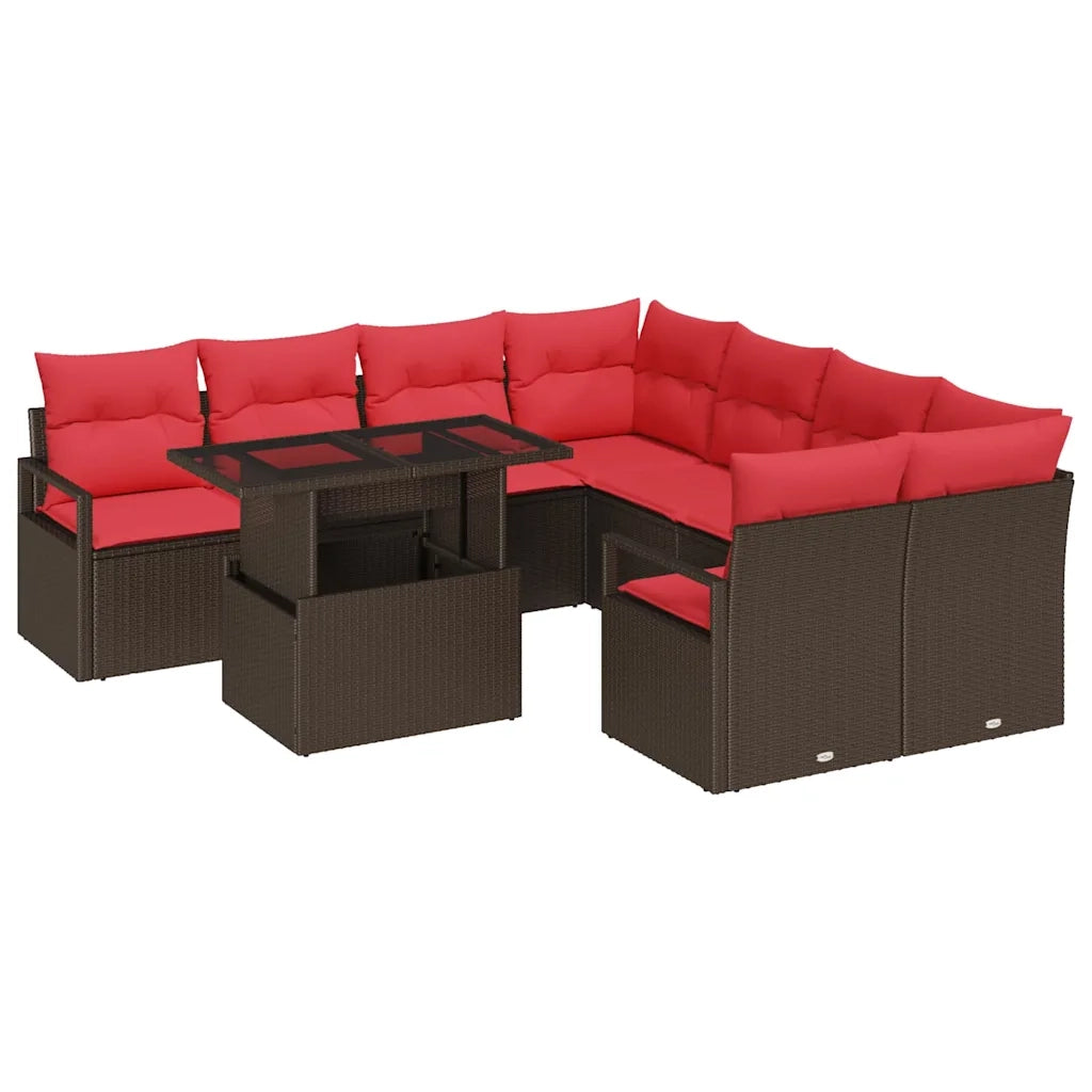 Set Divano da Giardino con cuscino 9 pcs Marrone Poly Rattan 3357537