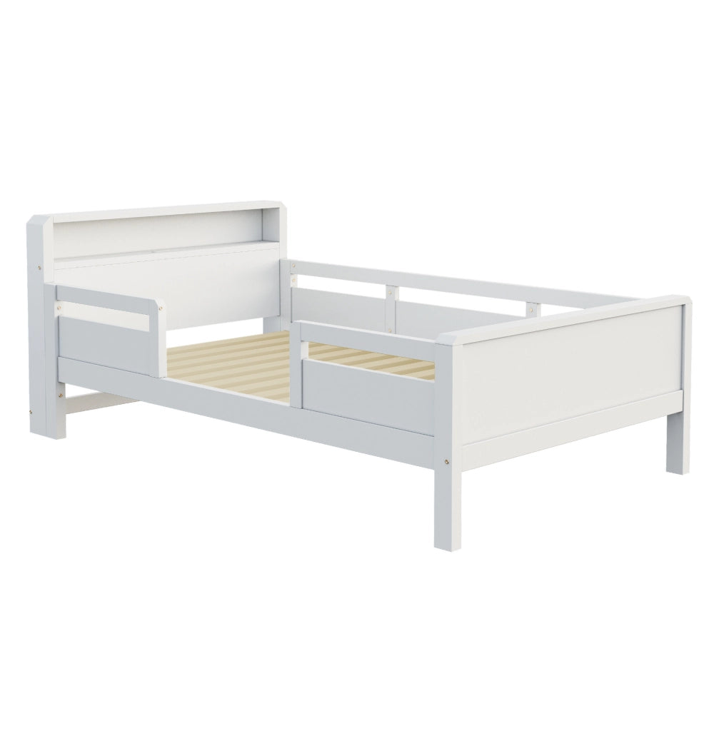 Letto singolo per bambini 90x200 in legno bianco con LED， presa USB e Type-C， senza materasso