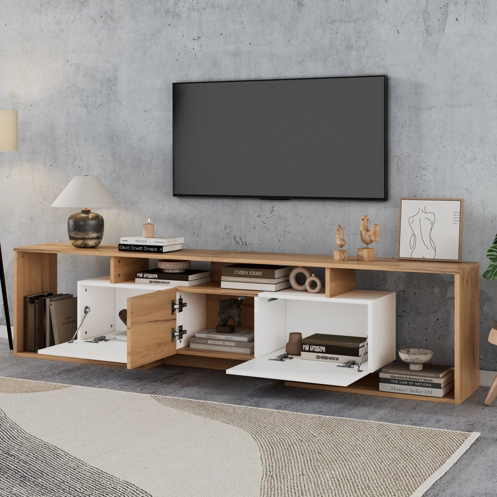 Mobile porta TV bianco e legno naturale 180 cm