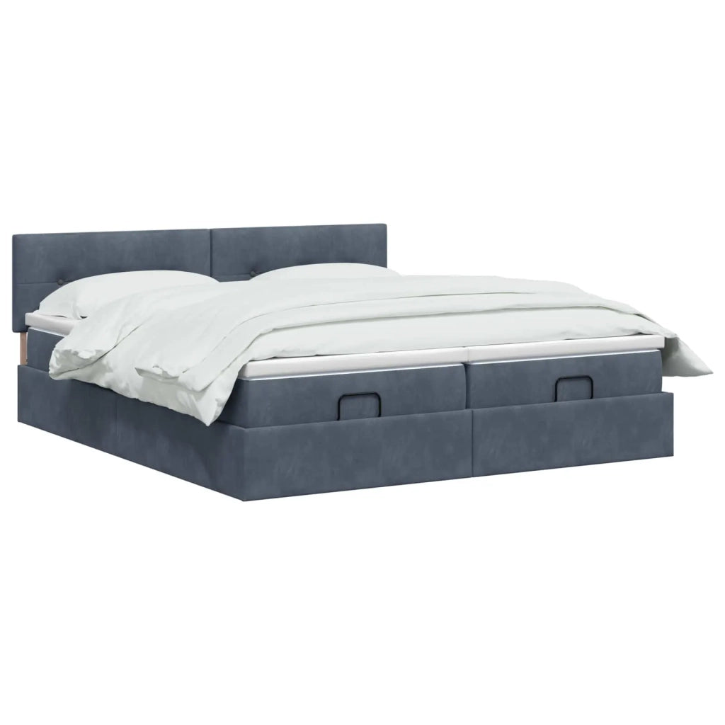 Letto Ottomano con Materasso e LED Grigio Scuro 200 x 200 cm 3457339
