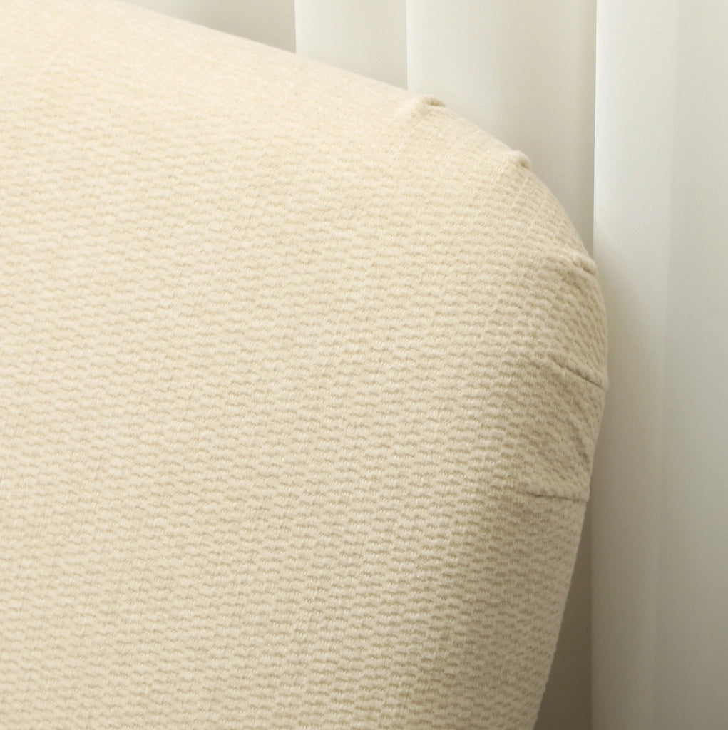 Divano 2 posti in velluto crema con gambe in legno, 130 cm