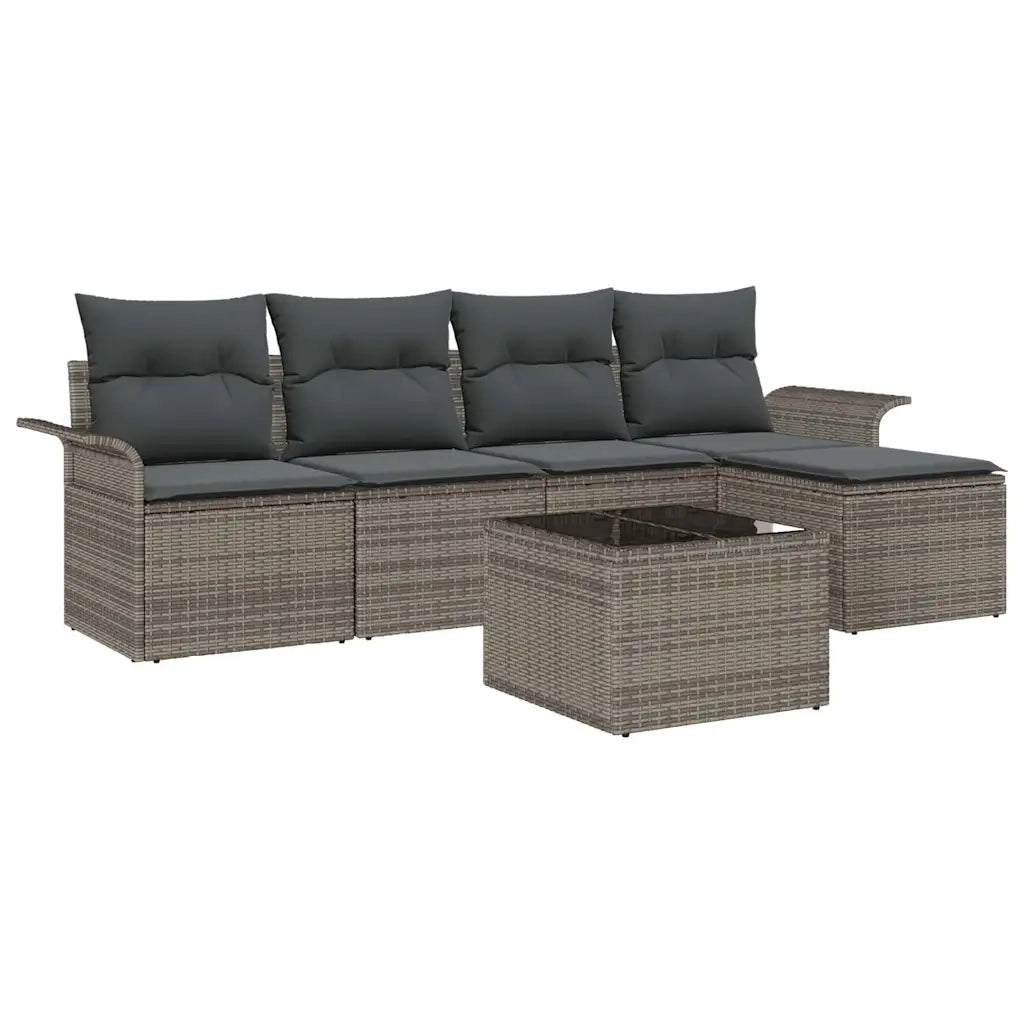 Set Divano da Giardino con cuscino 6 pcs Grigio polyrattan