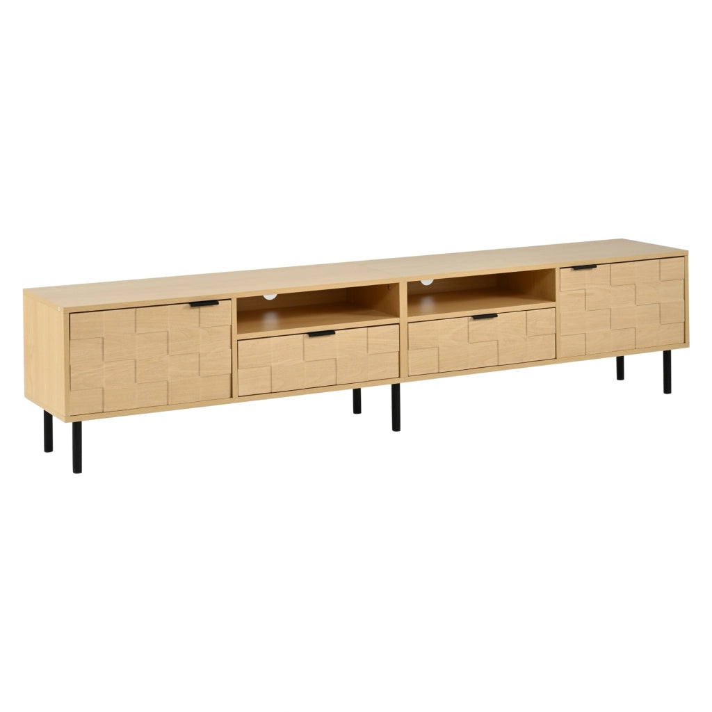 Mobile TV con 2 ante, 2 cassetti e 2 vani aperti, per soggiorno, in MDF e truciolare, naturale, 200 × 35 × 44,5 cm