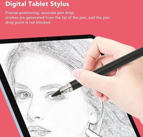 Stilo 3 in 1 Universale con Punta Fine per Tablet e Smartphone - Stilo per Touchscreen molto Sensibile con 2 Punti di Fissaggio per Disegnare e Scrivere - Nero.