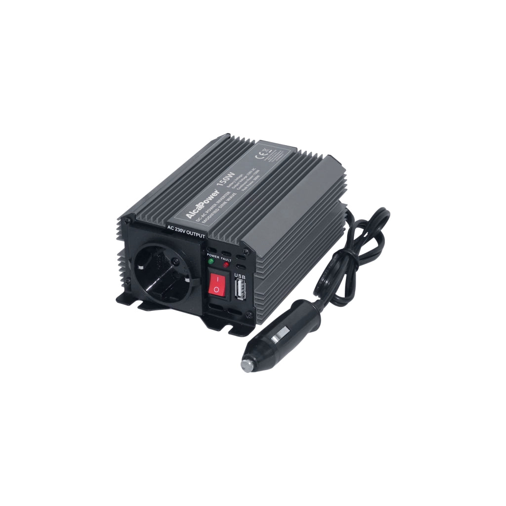 Alcapower Inverter Soft Start 150W 12V DC a 230V AC con Porta USB integrata e Sistemi di Protezione Elettronica Avanzati per dispositivi portatili