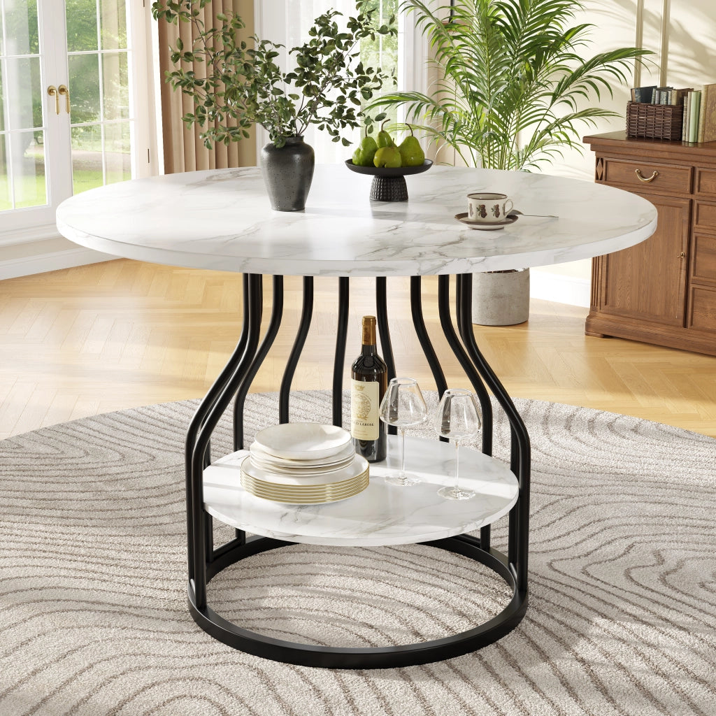 Tavolo Rotondo da Pranzo ¨C Xylo ¨C MDF Effetto Marmo, Nero, 80x80x76 cm