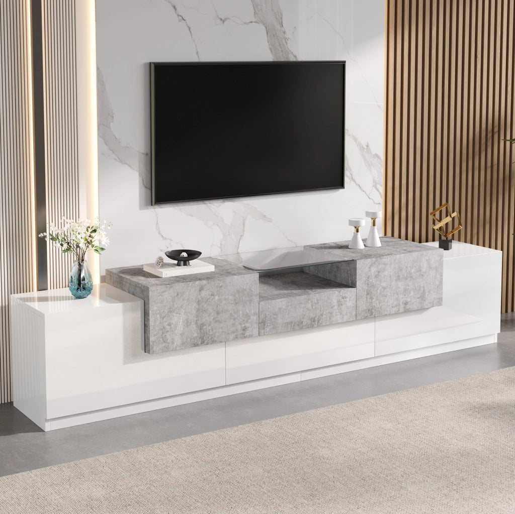 MOBILE TV 200x33x48,5 cm Bianco Lucido ed Effetto Cemento