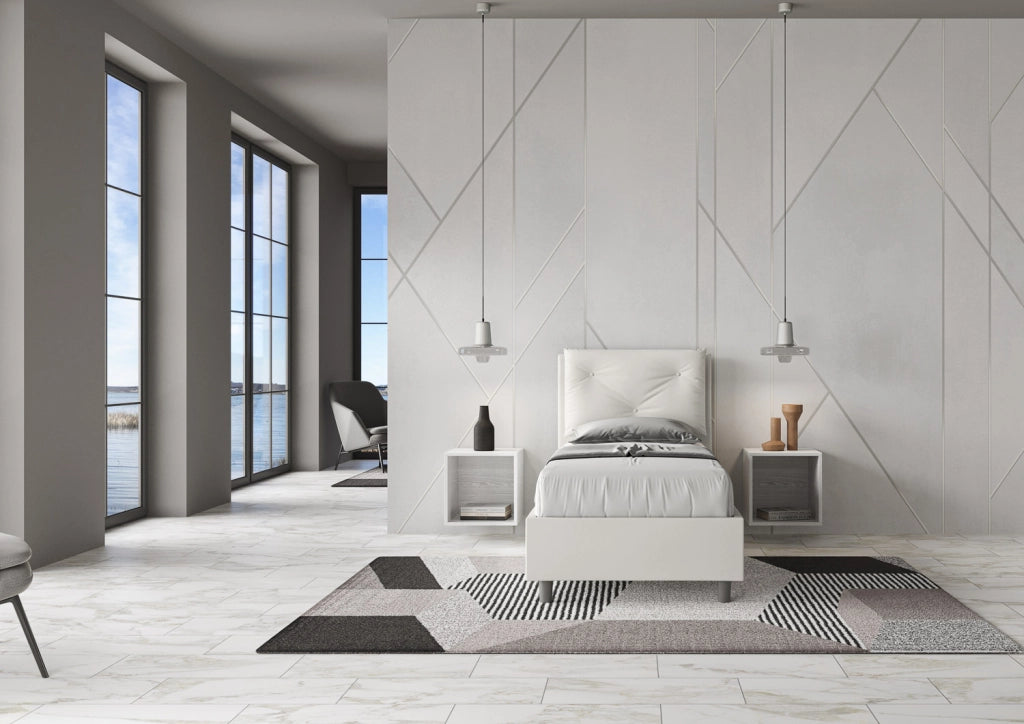 BS COM Letto singolo con rete imbottito 80x190 similpelle bianco