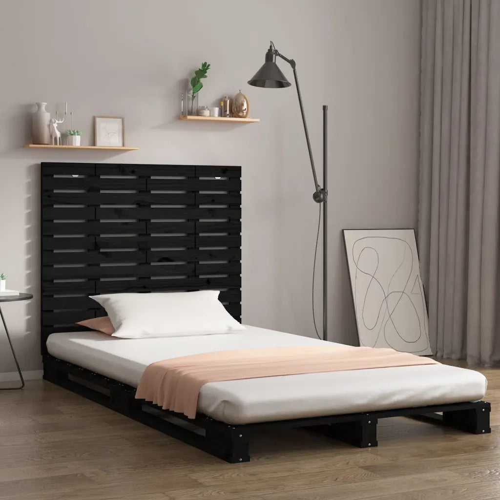 Testiera da Parete-Testiera a Muro-Testata Decorativa Nera 81x3x91,5cm in Legno Massello di Pino