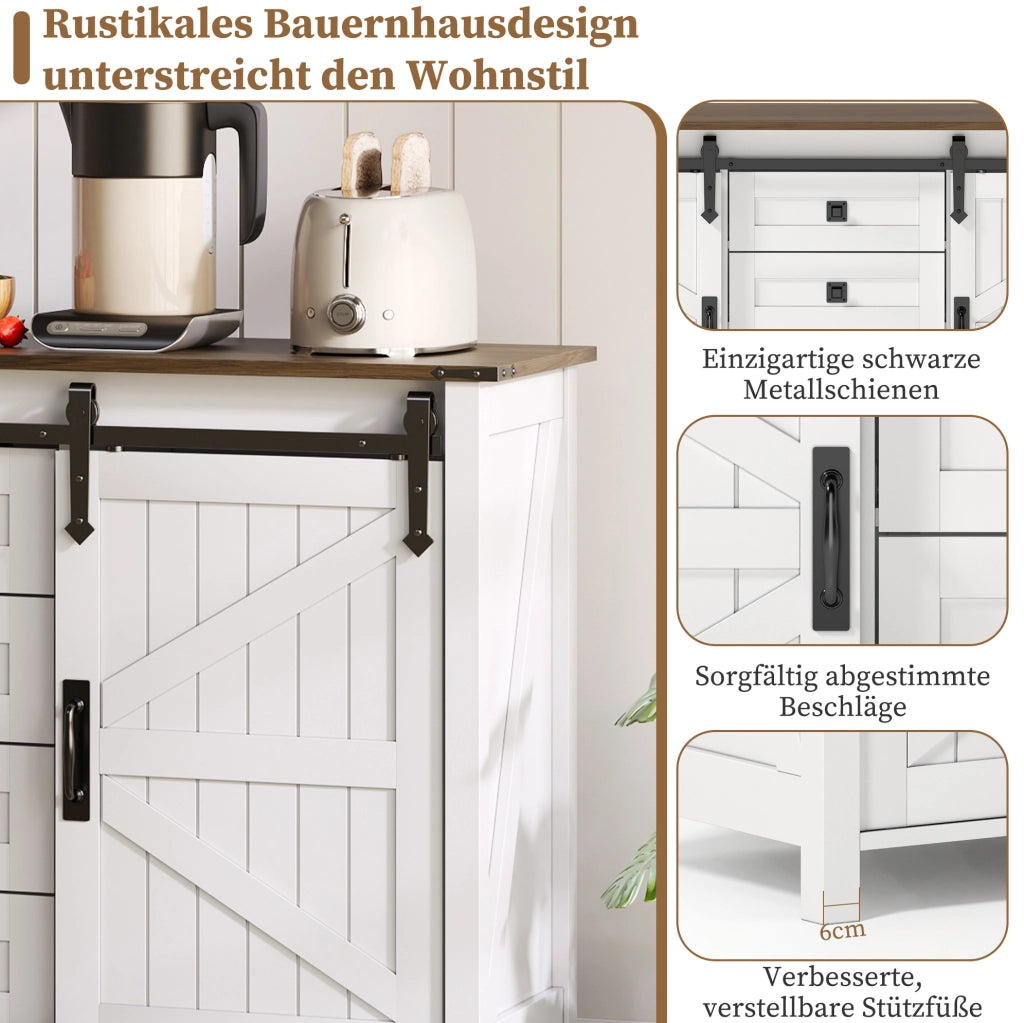 Credenza bianca 137 cm con ante scorrevoli e 4 cassetti