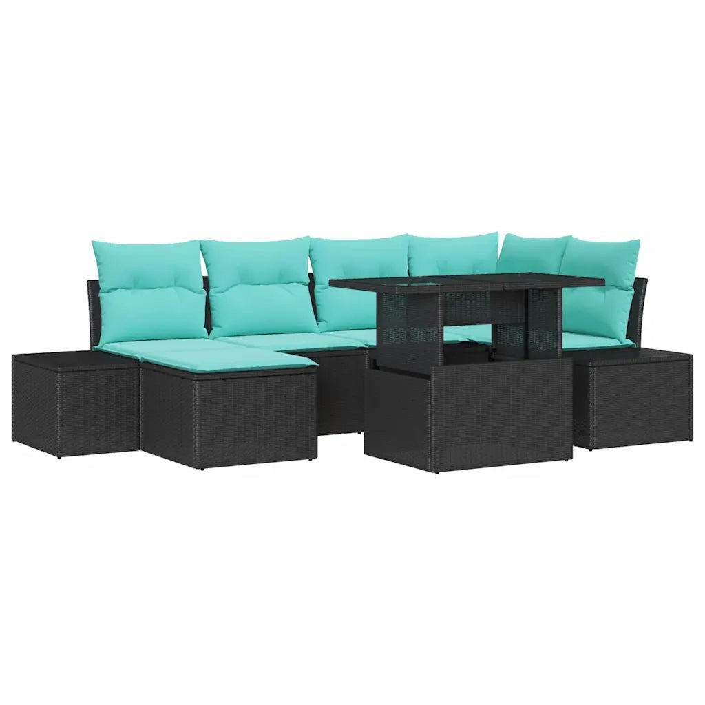 Set Divano da Giardino 7 pz Nero e Turchese polyrattan 3357959
