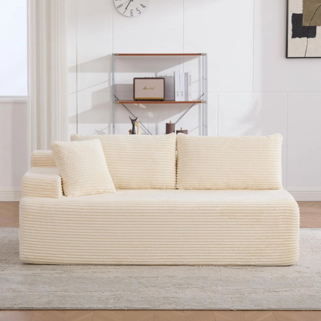 Divano compatto, divano modulare, tessuto chenille, schiuma ad alta elasticità 30D, base antiscivolo, 2 posti, bianco avorio