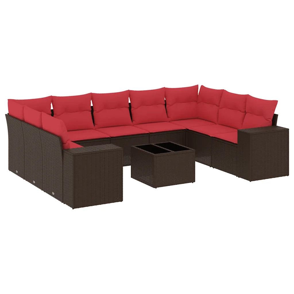 Set Divani da Giardino 10 pz con Cuscini Marrone in Polyrattan 3223013