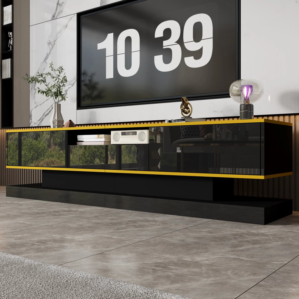 Cassettiera TV nera e oro in truciolare lunghezza 180 cm