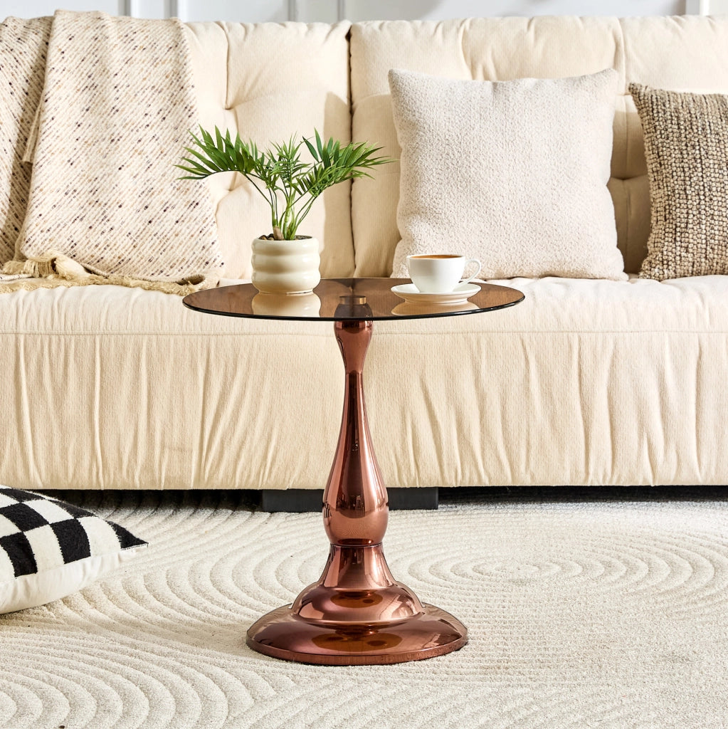 Tavolino rotondo in vetro Ø 50 cm con base in metallo marrone HOMVRA