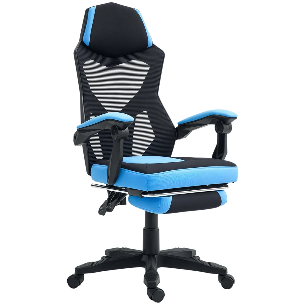 Sedia Gaming con Poggiapiedi e Schienale Regolabile ¨C Minimal ¨C Blu e Nero 58x63x112-122 cm