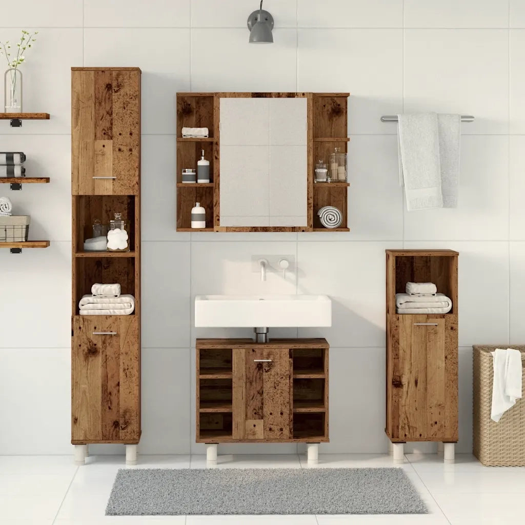 Set Mobili da Bagno | Armadio da bagno 4 pz Legno Antico in Legno Multistrato