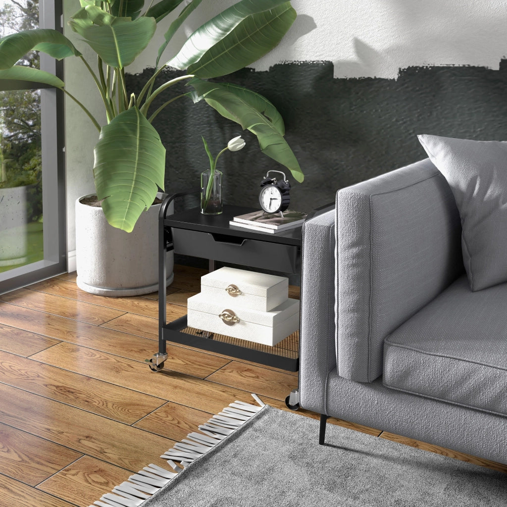 Carrello multiuso con cassetto e ripiano ¨C Zephmum ¨C Nero