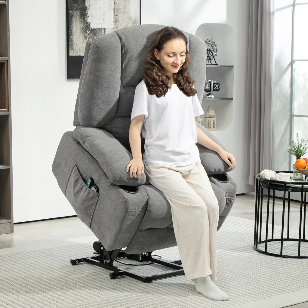 Poltrona relax alzapersona elettrica grigio reclinabile con funzione massaggio e riscaldamento con telecomando per casa