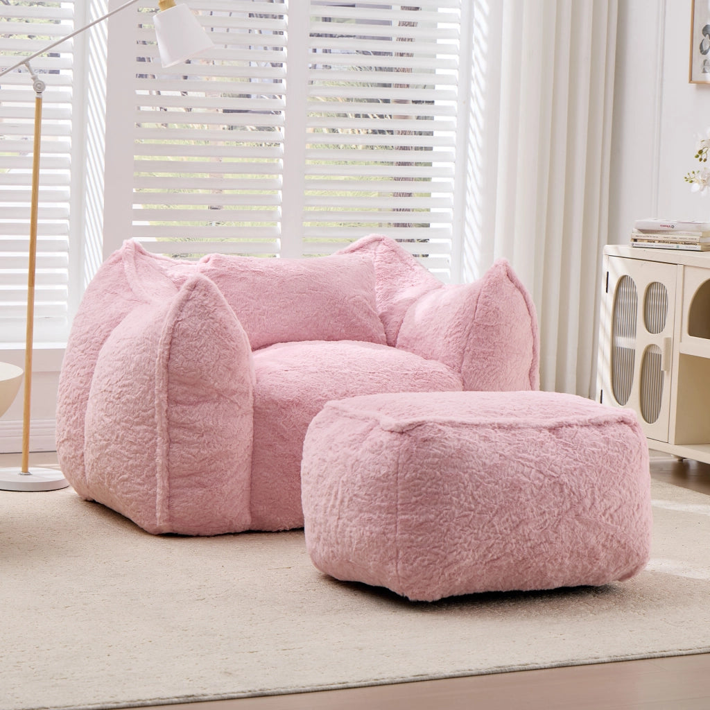 Puff finto pelo con cuscino e pouf ¨C Minimal ¨C rosa