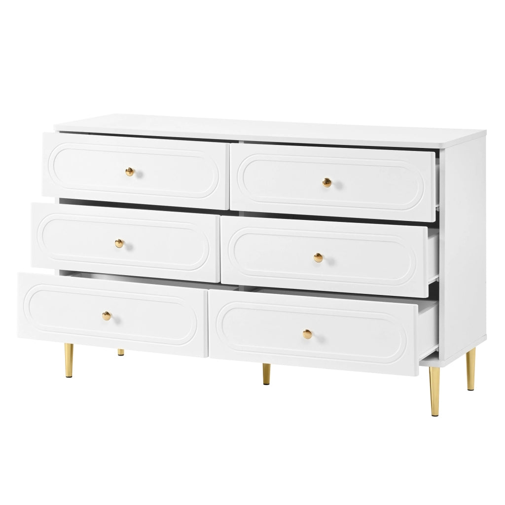 Cassettiera e credenza con 6 cassetti, piedini in metallo e frontali ovali, per soggiorno e camera, 120 × 40 × 75 cm