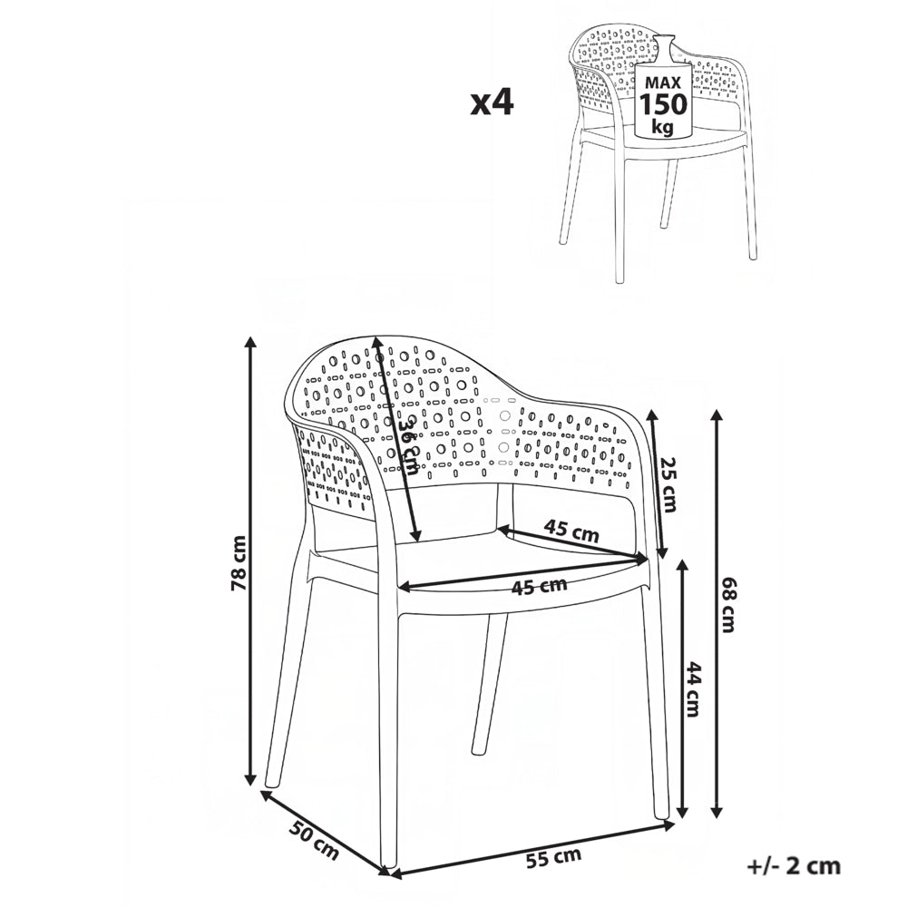 Set di 4 sedie da giardino in materiale sintetico verde chiaro impilabili per interni ed esterni stile classico