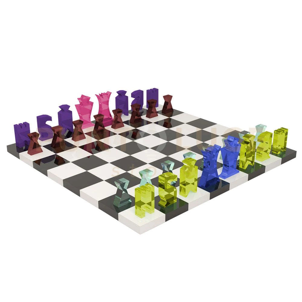 GIOCO DA TAVOLA SCACCHI E DAMA IN CRISTALLO ACRILICO MULTICOLOR