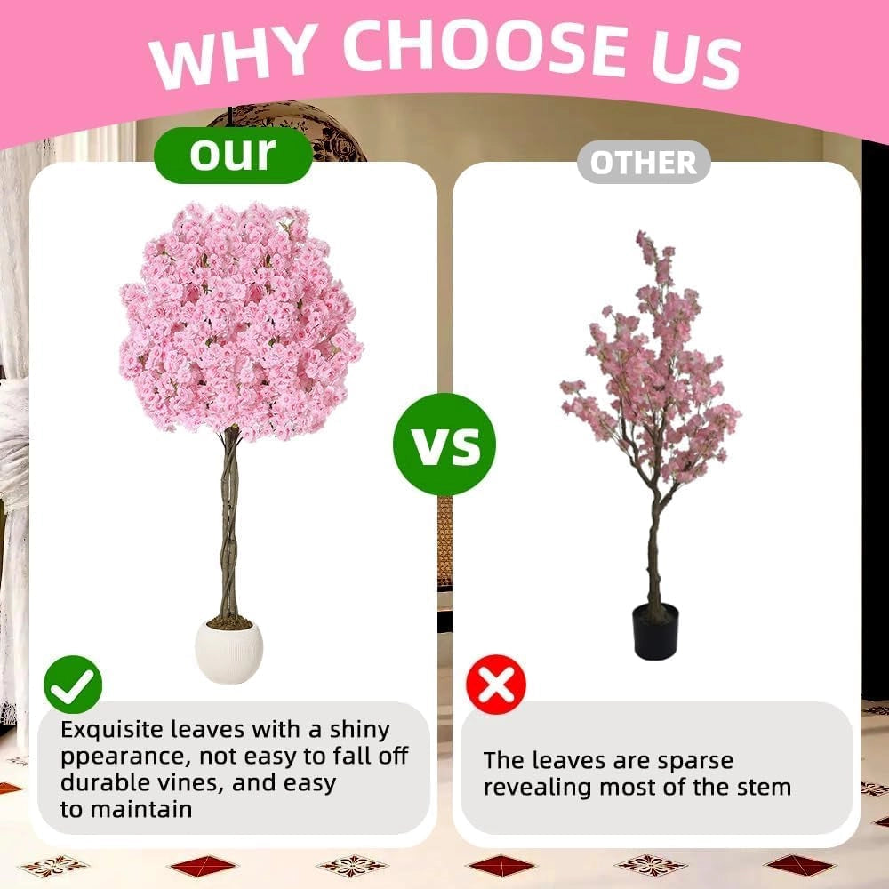 Albero di Ciliegio Artificiale in Fiore 150 cm con Tronco Testurizzato e Fiori Rosa