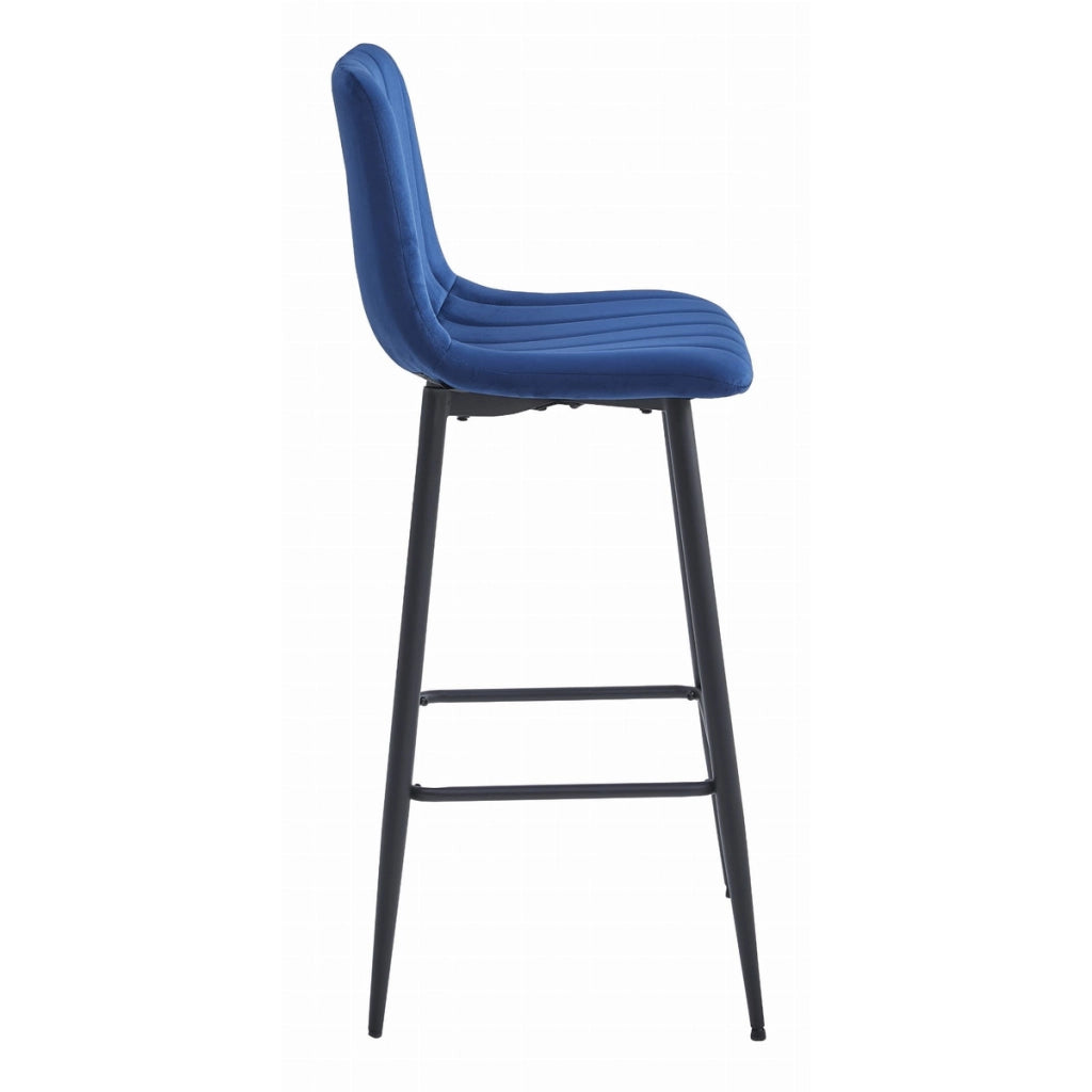 Set di 2 Sgabelli Bar Pozza in Velluto Blu e Metallo Nero