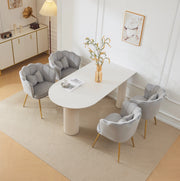Set di 4 sedie in velluto grigio con schienale a petalo e gambe in metallo dorato; 63x58x77 cm
