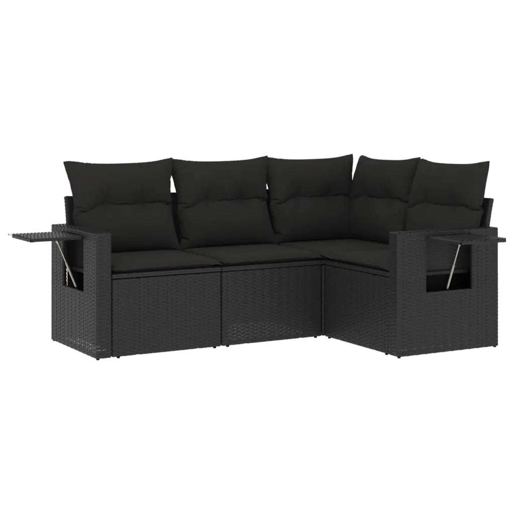 Set Divani da Giardino 4 pz con Cuscini Nero in Polyrattan