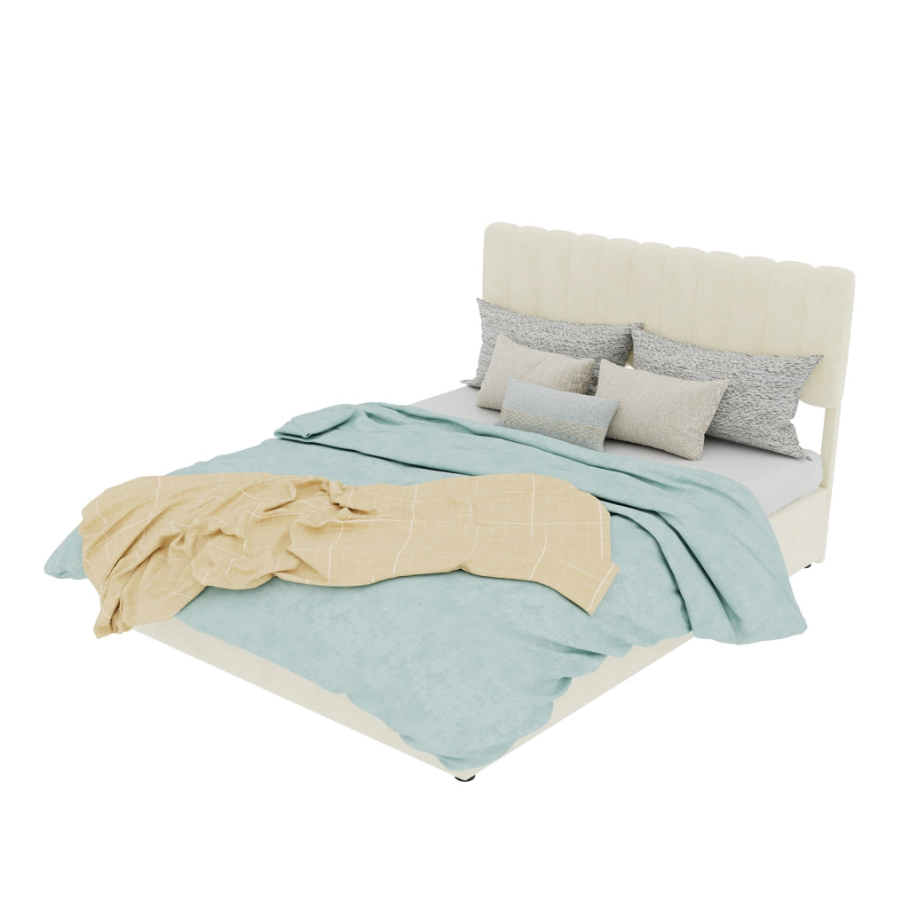 Letto imbottito 140x200 cm beige con base contenitore e materasso incluso