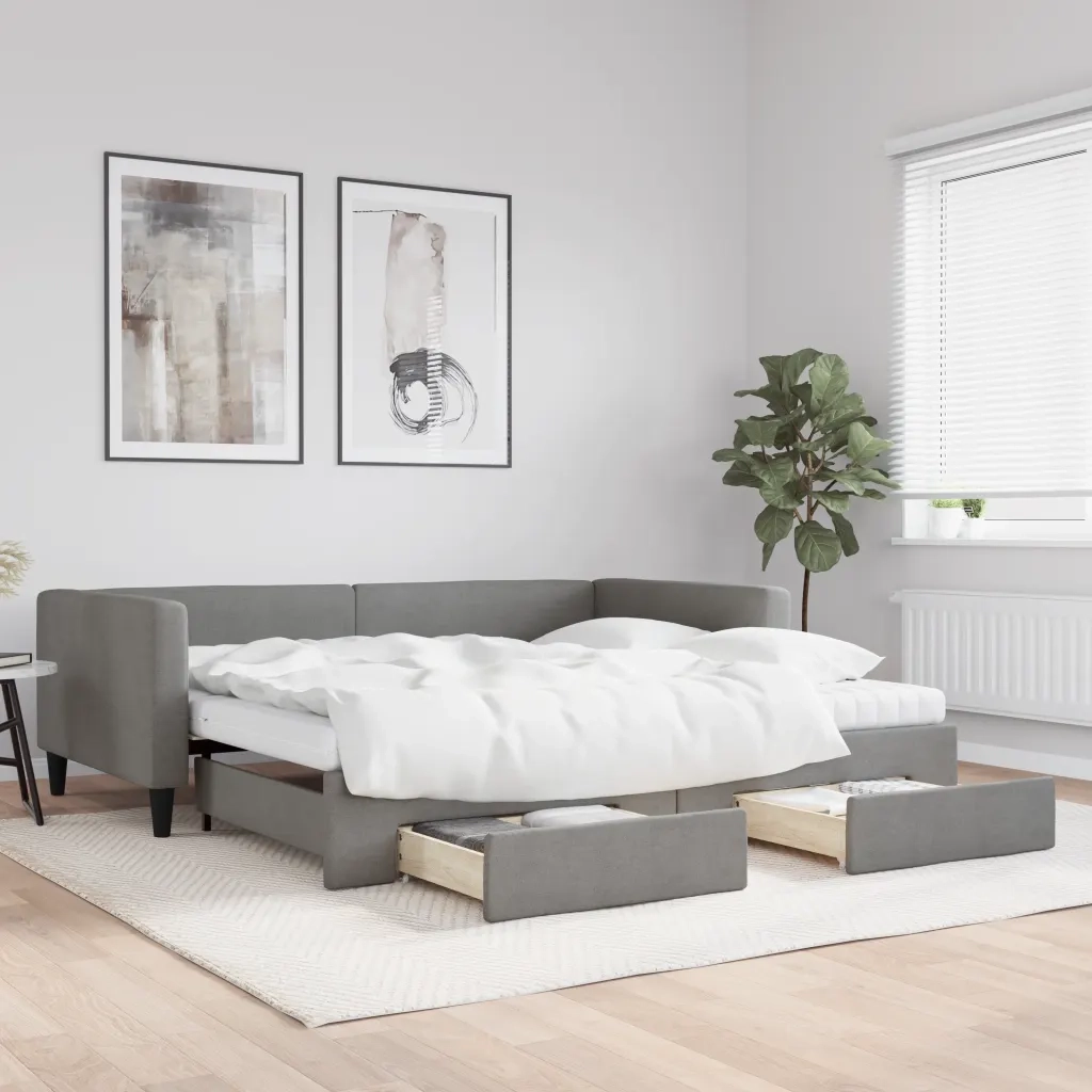 Divano Letto Estraibile Cassetti Grigio Scuro 100x200cm Tessuto 3196638