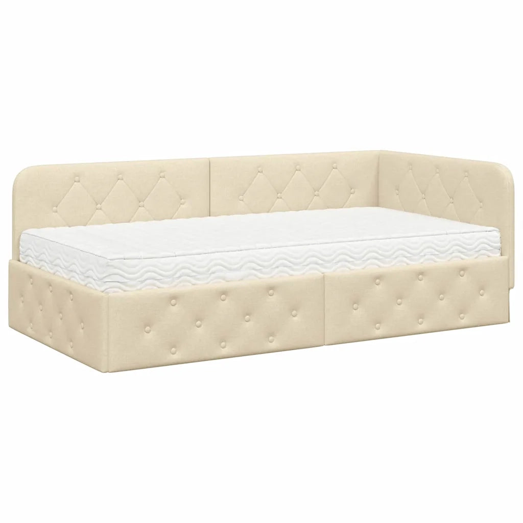 Cornice del letto ad angolo Crema 90 x 200 cm Tessuto