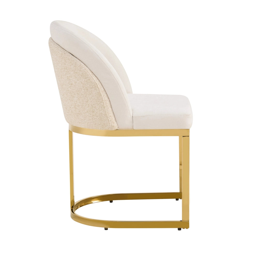 Set 4 sedie da pranzo in ciniglia beige con gambe dorate in metallo HOMVRA