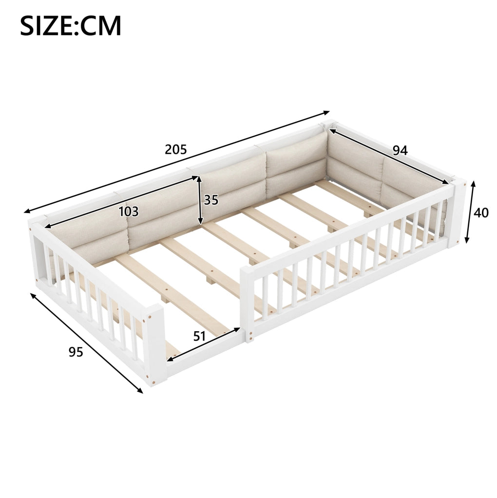 Letto singolo 90x200 cm con sponde di sicurezza e cuscini bianco HOMVRA