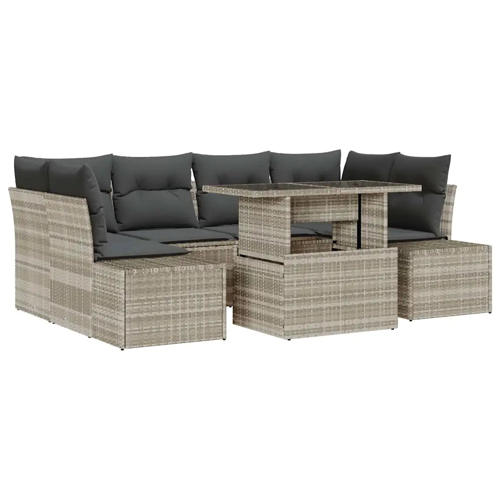 Set di divani con cuscino 7 pcs Grigio chiaro polyrattan