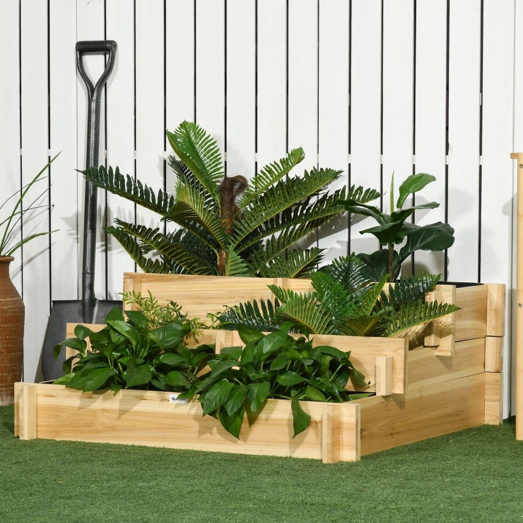 Giardino Orto Rialzato Legno Massello 3 Livelli ¨C Minimal ¨C 93x93x35 cm Effetto Legno Naturale