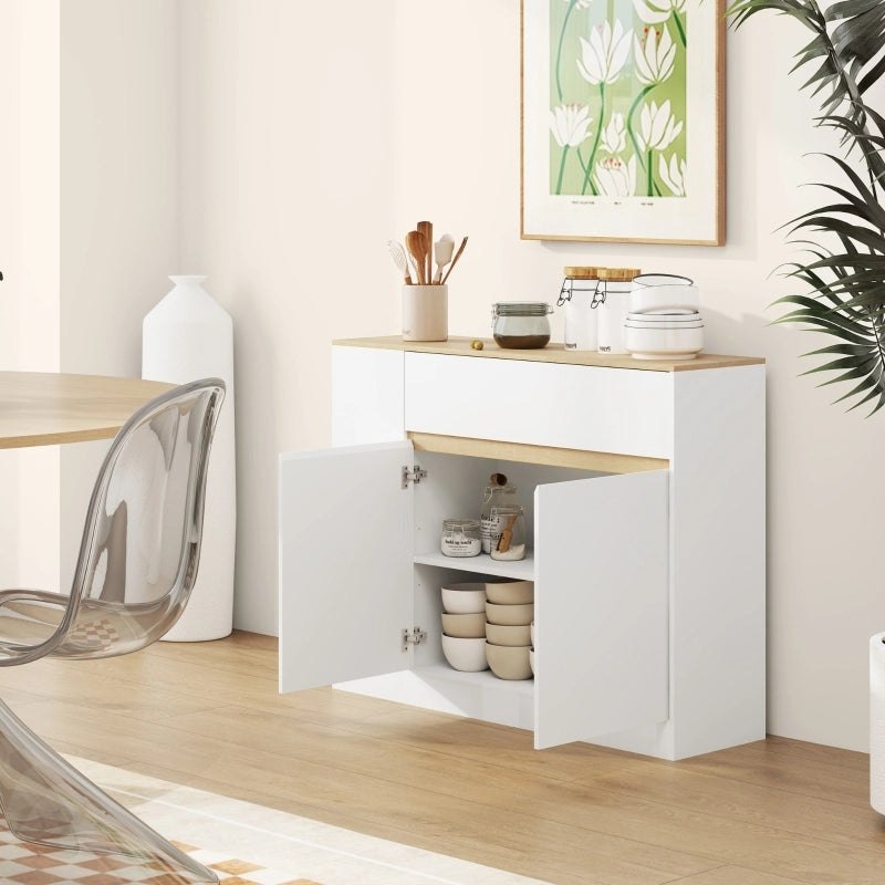 Madia con 2 ante cassetto diviso e ripiani regolabili in legno bianco per sala da pranzo 105 × 30 × 81.5 cm